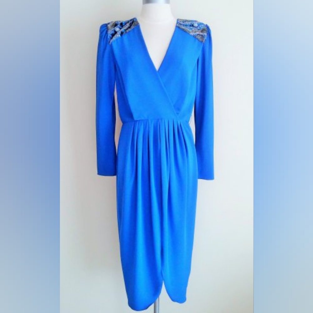 Miss Elliette Cobalt Blue Vintage Dress Size 6 - Picture 2 of 10